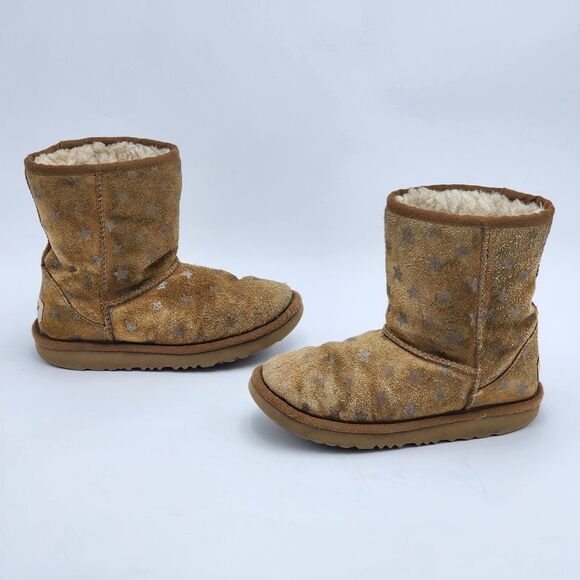 UGG Kid's Classic II Short Star Print Chestnut Suede Boots Little Kid Size 1 - Picture 4 of 9
